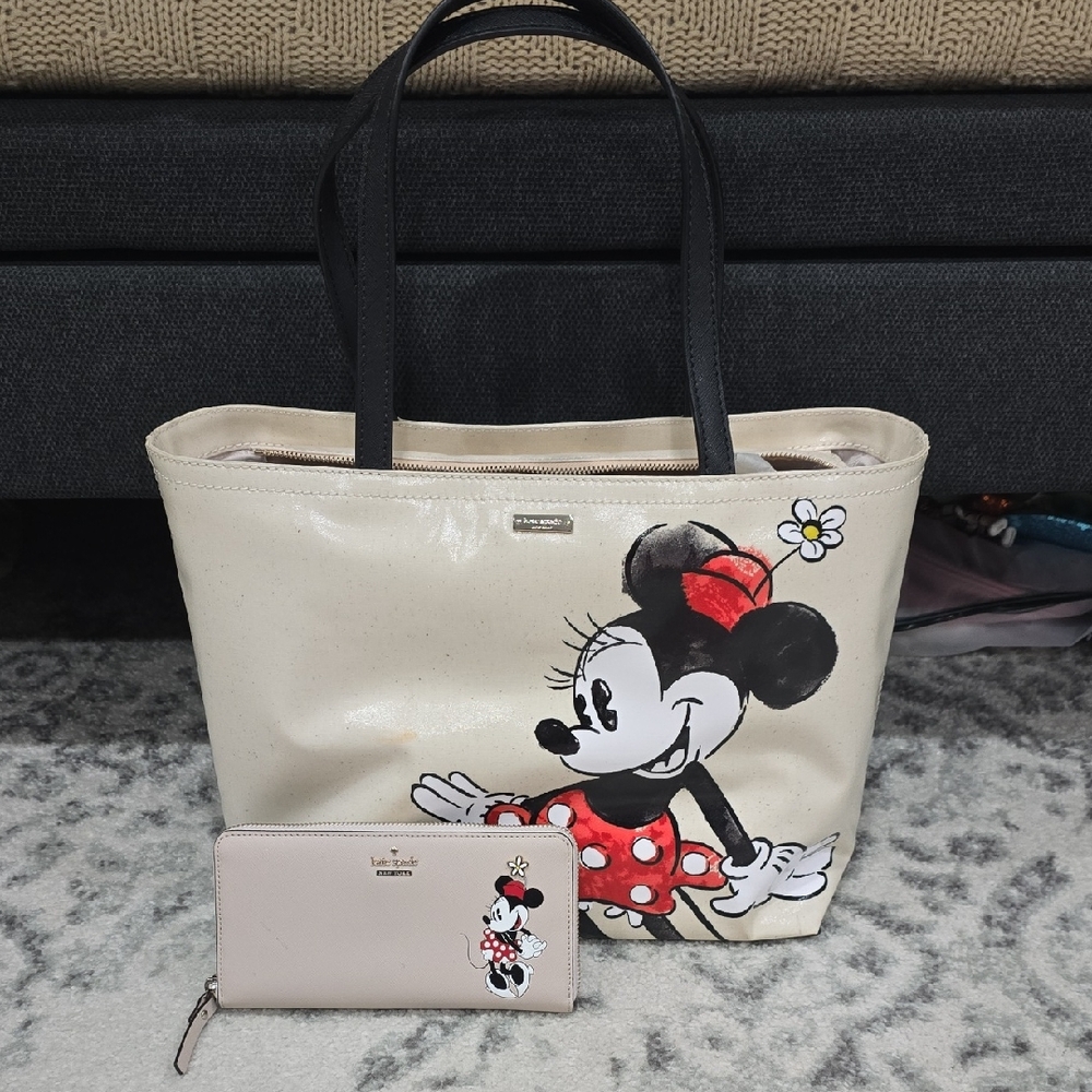 Kate Spade Cream and Black Minnie Mouse Tote with Wallet